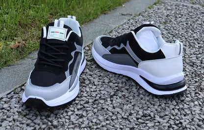 Zapatillas deportivas informales de retazos para hombre, zapatos de malla transpirables para hombre, zapatillas de tenis para correr al aire libre, zapatillas masculinas cálidas con cordones y antideslizantes.