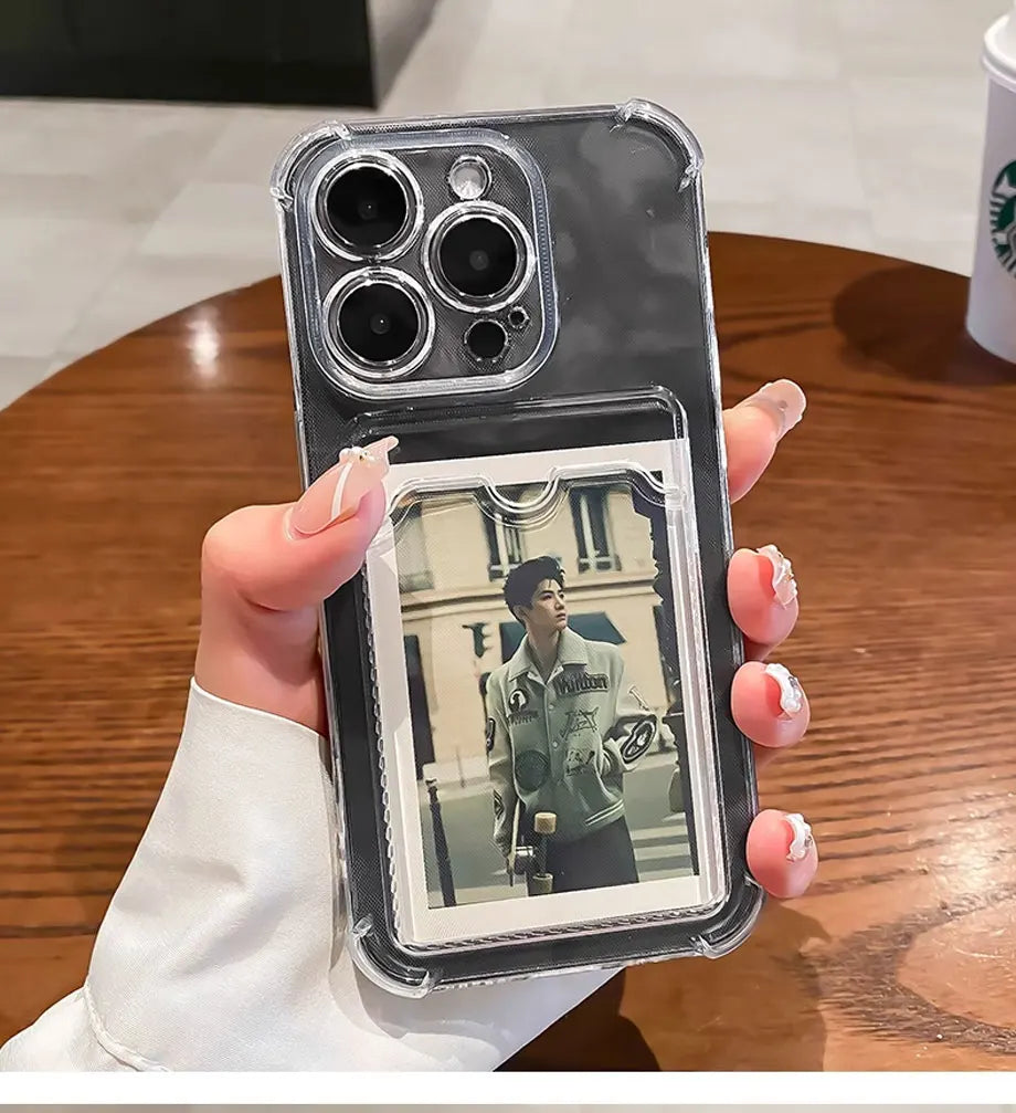 Funda transparente con ranura para tarjetas para iPhone 16, 15, 14, 13, 12, 11 Pro Max, Mini, X, XR, 7, 8 Plus, funda suave a prueba de golpes