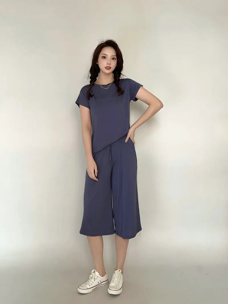 Plus size L to 6XL U-Neck Women's  Modal pant calf-length summer wide leg pants drawstring short pants casual homewear pants