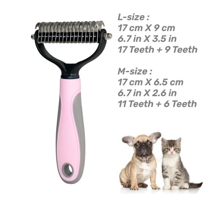 Cepillo de aseo de acero inoxidable para mascotas, de dos caras, para quitar el pelo suelto y desenredar la capa interna, peine rastrillo para perros y gatos, elimina nudos y enredos fácilmente.