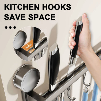 Perchero de cocina de pared con ganchos, sin necesidad de perforar, para colgar utensilios de cocina, cucharas, palas y tablas de cortar.
