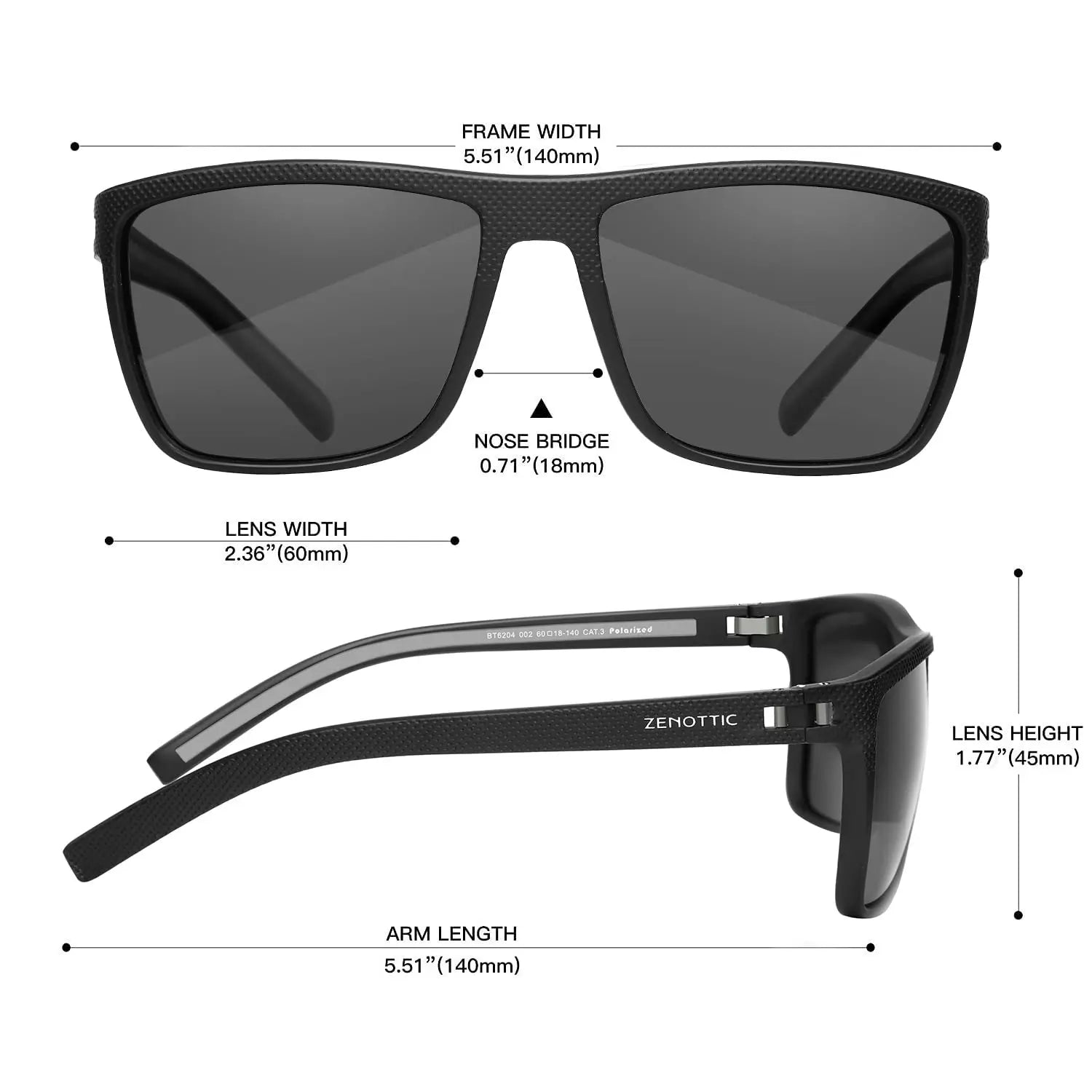 ZENOTTIC Polarized Sunglasses for Men Shades Lightweight TR90 Frame UV400 Protection Square Outdoor Travel Driving Sun Glasses
