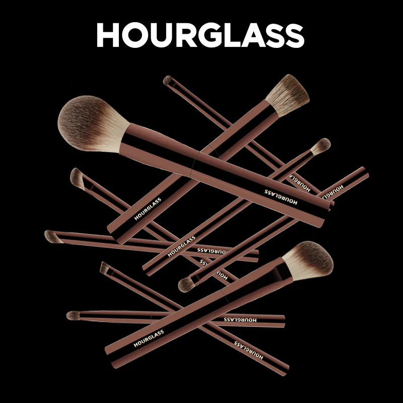 10pcs/set Hourglass Makeup brushes Powder Eyeshadow Domed Crease Make up brush Stippling Angled Shadow Brow with cosmeetic bag