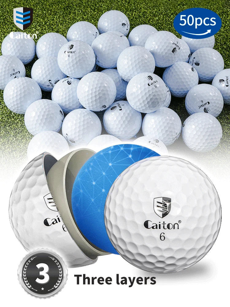 Caiton 50pcs 3-Layer Golf Balls - 332 Dimple, Max Distance, Spin Control, Durable, Accurate - Ideal for Training & Play