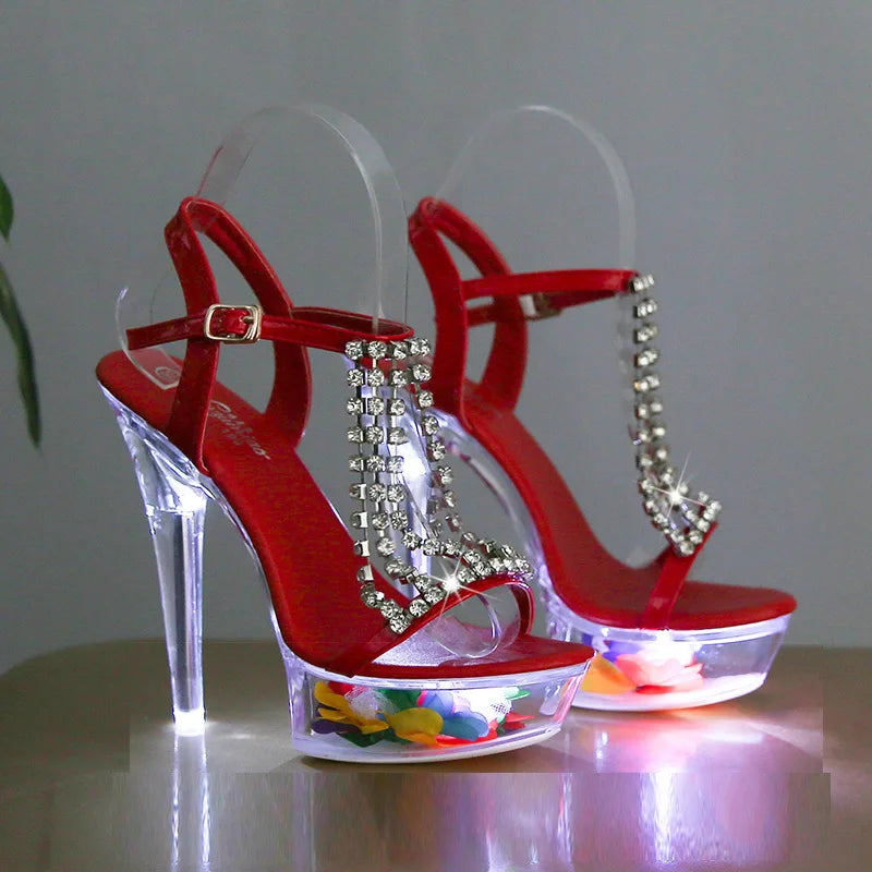 LTARTA Women's Shoes Stiletto Nightclub 15cm  High Heels Rhinestone Sandals Flower Root Crystal Sole 190 Series 5cm Platform LFD
