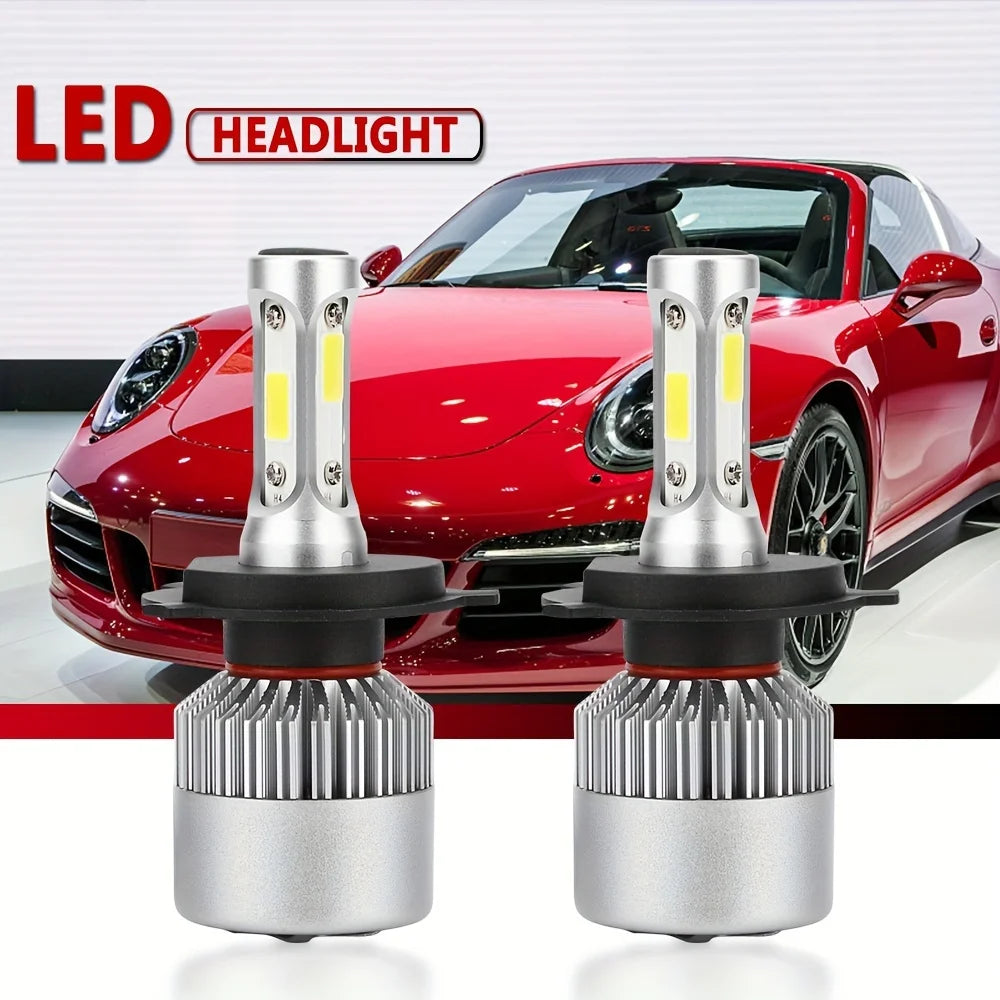 2pcs Ultra-Bright H7 H4 Led Car Headlights 150W High Power 24000Lm 6000K White Cob Chips With Cooling Fan Longer Lifespan