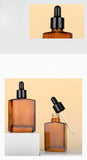 100ml ‌Amber Flat-Shoulder Rectangular Essential Oil Dropper Bottle – 100ml Refillable Glass Container Cosmetic Containers
