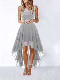 Hollow-outch Chiffon Dress Dinner Lace Dress Women's Elegant Temperament British Style High-waisted Sleeveless Round-neck Dress