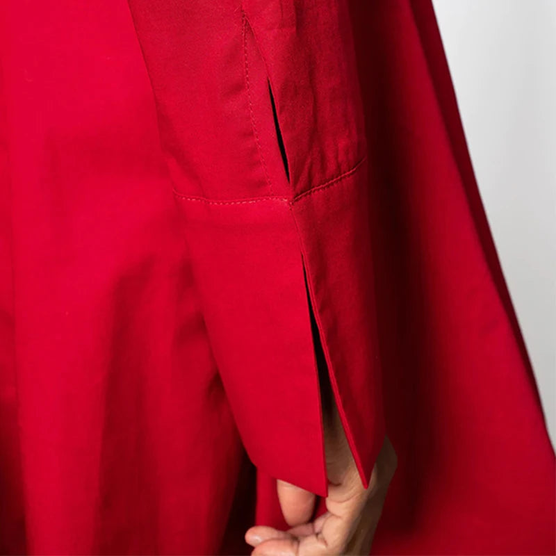 UOOZEE 2024 New Spring Women Elegant Red Party Evening Midi Dresses Long Sleeves Loose Solid Color Stand Collar Prom Gown