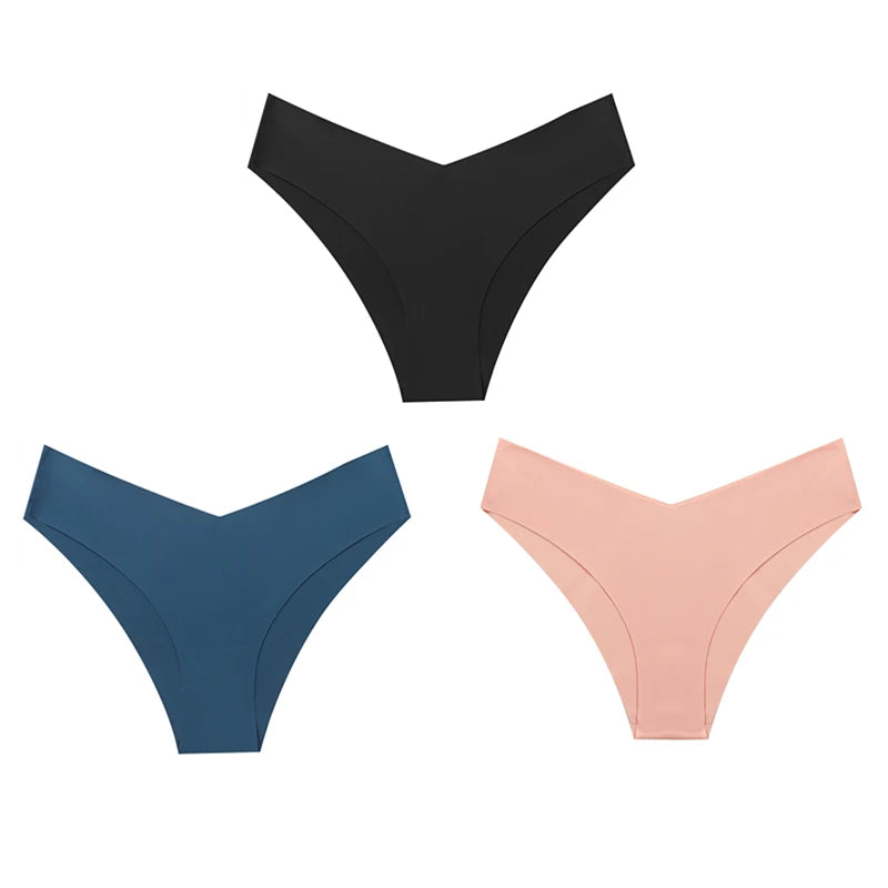 WarmSteps – Kit com 3 calcinhas femininas estilo fio-dental, sem costura, modelo brasileiro, em tecido "seda gelada" (ice silk) – Tamanhos XS a L