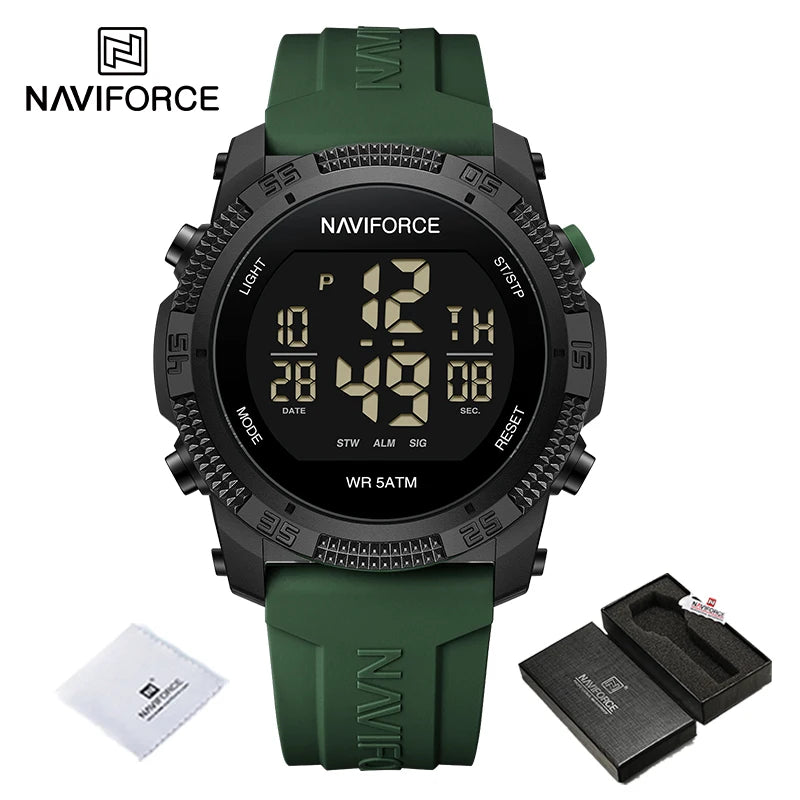 NAVIFORCE - Reloj de pulsera digital LCD para hombre, deportivo, resistente al agua hasta 50 m, con correa de silicona, informal, electrónico