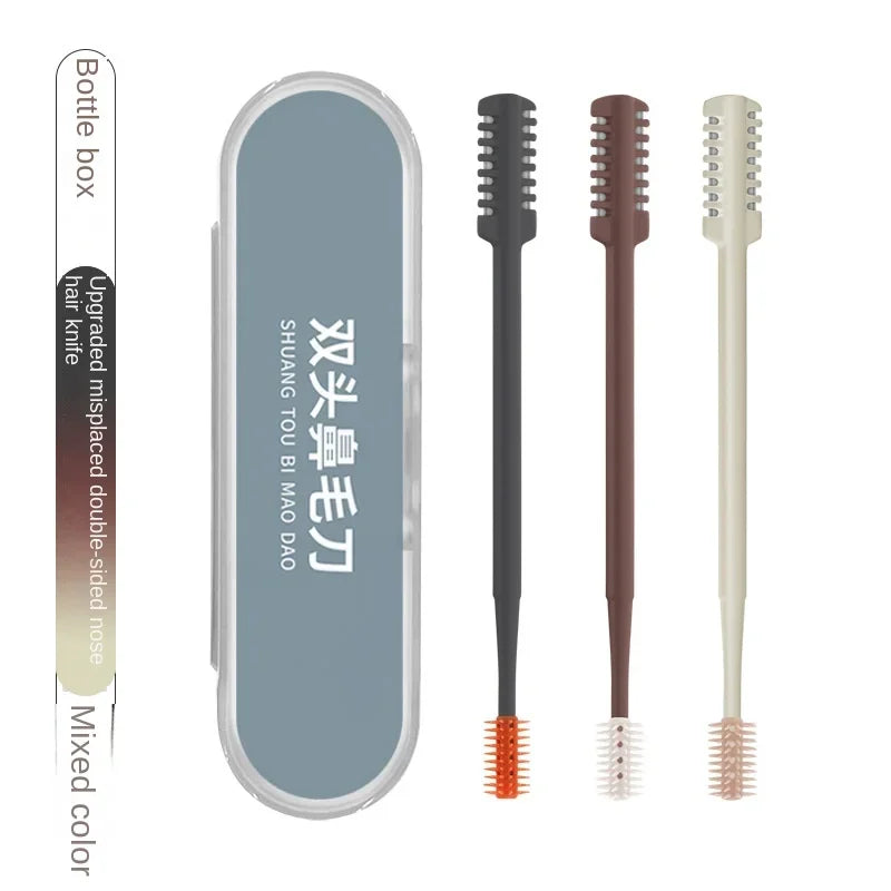 3pcs Portable Manual Nose Hair Trimmer Washable For Men And Women With Storage Box Waterproof Double Head Nose Hair Removal