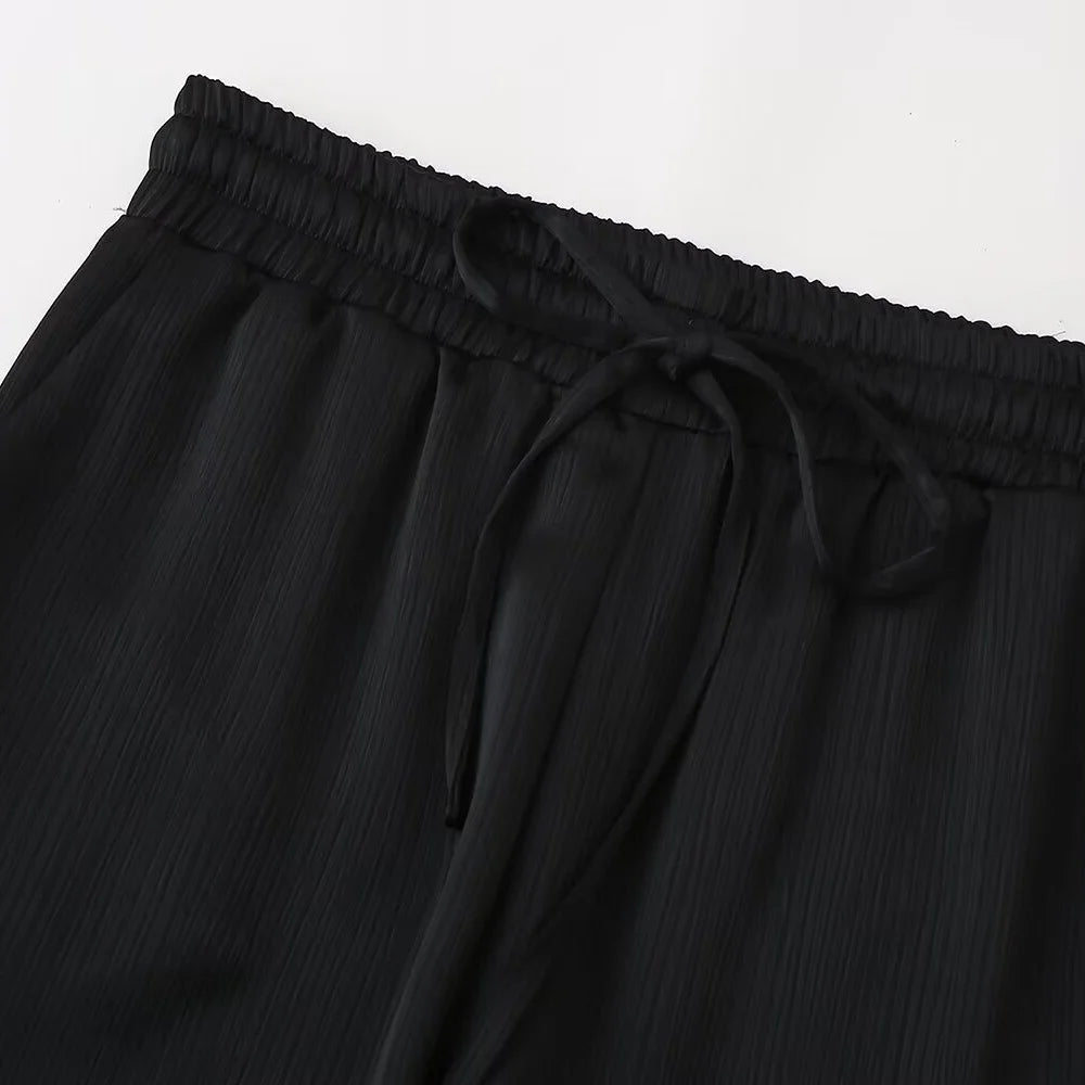 Conjunto de chaqueta y pantalón de traje cruzado con efecto arrugado para mujer, primavera y verano 2024, estilo europeo y americano