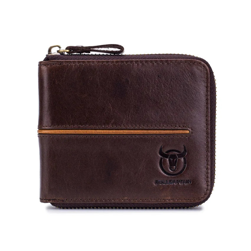 Bullcaptain Genuine Leather Men's Short Wallet Casual Men's Coin Purse Vintage Male Zipper Card Holder Luxury Money Bags JYB022