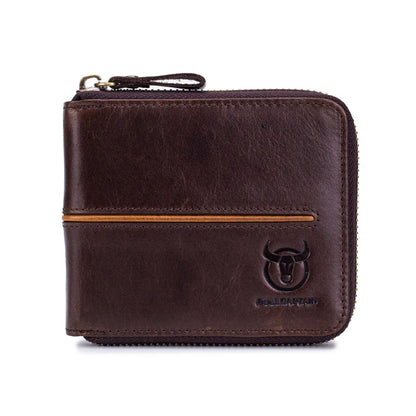 Bullcaptain Genuine Leather Men Short Wallet Casual Men's Coin Purse Vintage Male Zipper Card Holder Luxury Money Bags JYB022