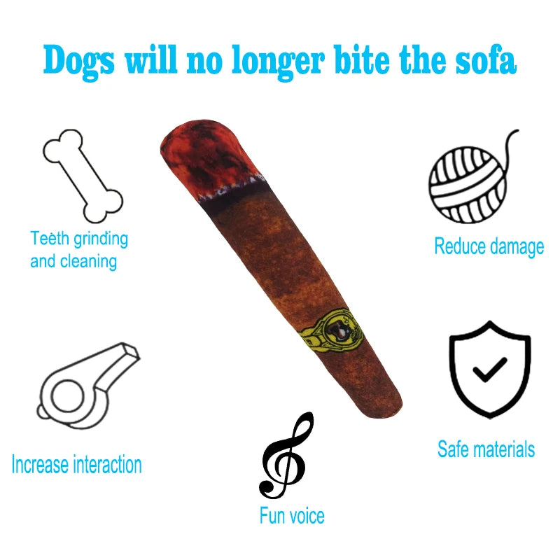 Juguete de peluche con sonido de cigarro para perros, juguete para cachorros con palo verde, juguete para morder con chirrido, relleno crudo, para articulaciones de perro.