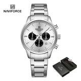 NAVIFORCE NF8076 Sports Watches for Men Stainless Steel Strap Quartz 3ATM Waterproof Shockproof New Fashionable Watch