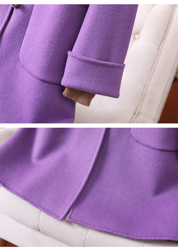 2025 Fashion Large Lapel Horn Button Women's Coat Autumn and Winter New Double-Sided Woolen 100%Pure Wool Warm Coat Large Pocket