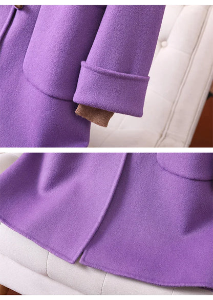 2025 Fashion Large Lapel Horn Button Women's Coat Autumn and Winter New Double-Sided Woolen 100%Pure Wool Warm Coat Large Pocket