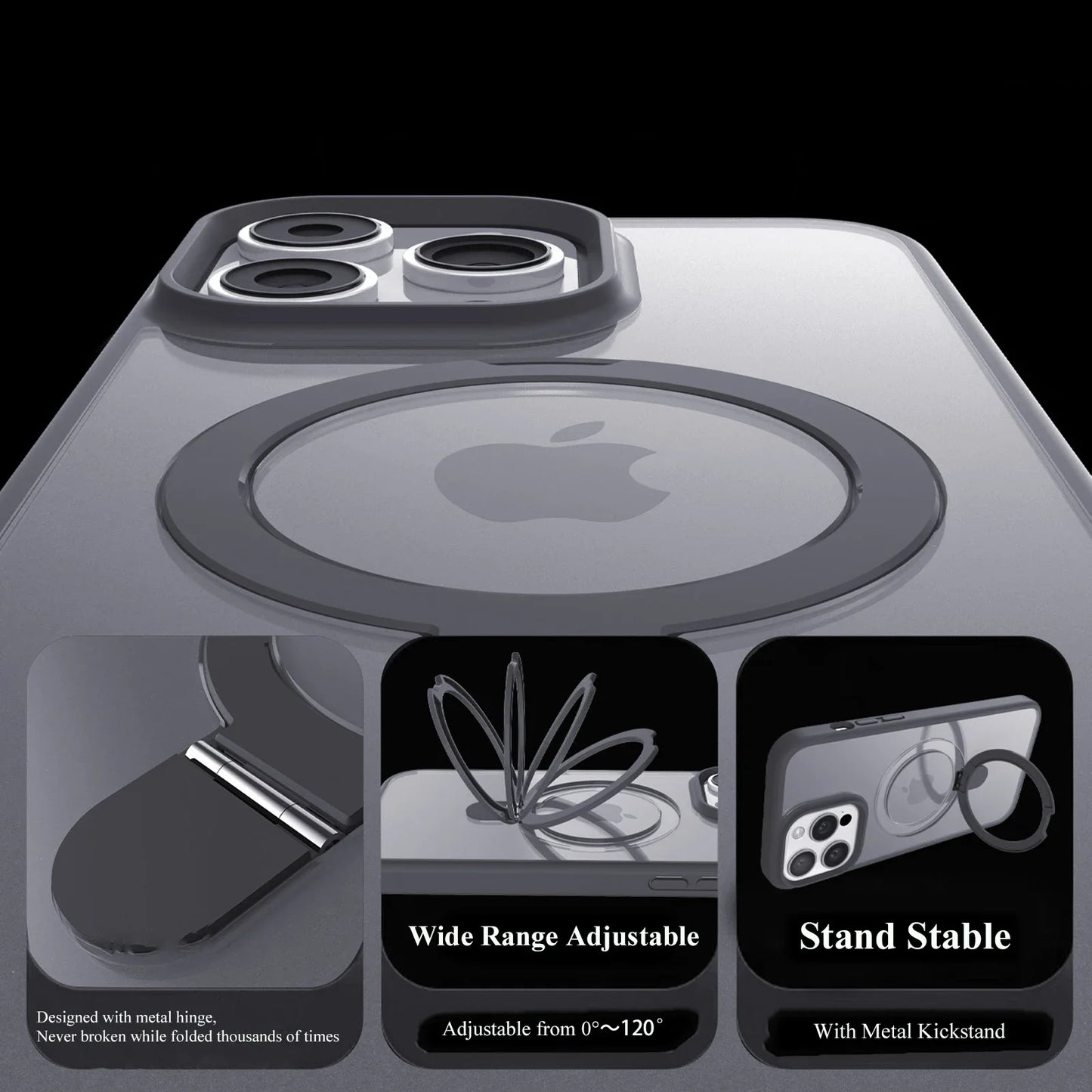 Magnetic Mobile Phone Case with Ring Stand for iPhone 16 15 14 Pro Max  Plus 13 12 11 Cases Translucent Cover with Protector