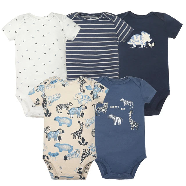 Lote de 5 monos para bebés y niñas, 100 % algodón, de manga corta, para recién nacidos de 6 a 24 meses.