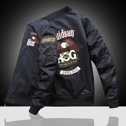 Chaqueta de vuelo de águila, ropa de trabajo para hombre, primavera y otoño, uniforme de béisbol de piloto, traje de vuelo táctico bordado, industria pesada, negro