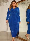 4xl sexy com decote em v bodycon lantejoulas oversize festa vestido de noite manga longa midi vestido de noite veludo plus size vestidos femininos
