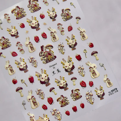 Thorns Rose Bloody Bunny 5D Embossed Reliefs Self Adhesive Nail Art Stickers Dark Style 3D Nail Decorations Decals Wholesale