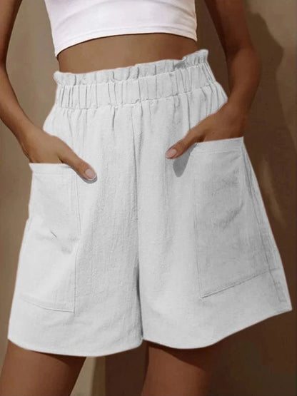 Pantalones cortos informales holgados de talla grande para mujer, de verano, de cintura alta, lisos, con dos bolsillos y pierna ancha, deportivos 