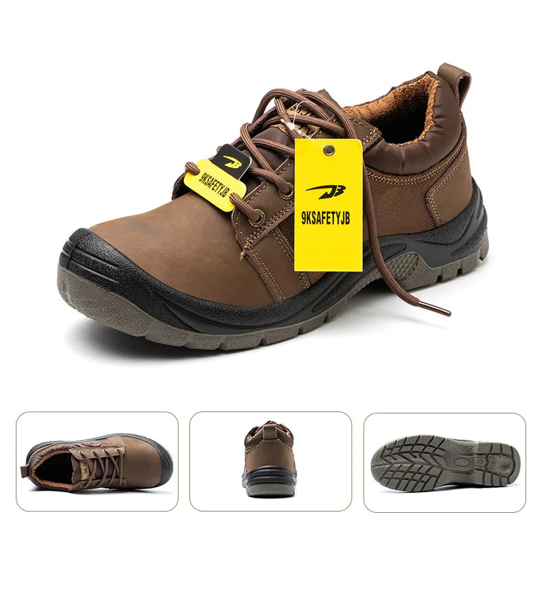 Safety shoes men's leather welding shoes anti-smashing, anti-puncture, non-slip sports Steel toe soft work boots for women