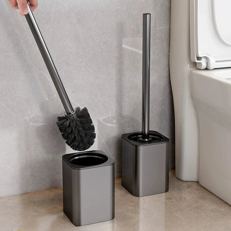 Escobillero de lujo con carcasa metálica, soporte para escobillero de pared, sin ángulo muerto, herramientas de limpieza para el hogar, accesorios de baño