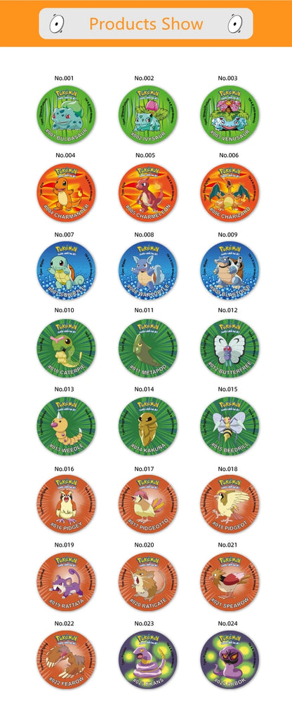 Caja de 100/160 tazos de Pokémon de 1.ª y 2.ª generación, colección de cartas redondas y cuadradas 3D, álbum de entrenadores, Pogs, Cheetos, Chipitaps