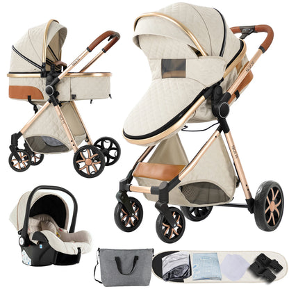 Baby Stroller 3‑in‑1 Travel System Pushchair Lightweight Pram from Birth All‑Terrain Baby Buggy Compact Fold Stroller Summer