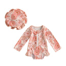 VISgogo Toddler Girl Rash Guard Swimsuit Set Summer Long Sleeve Strawberry Print Bathing Suit + Sun Hat Infant Newborn Swimwear