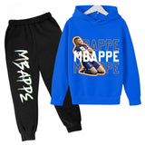 Conjunto de sudadera con capucha para niños, conjunto de sudadera y pantalones con estampado de Mbappe, ropa deportiva de 2 piezas para niños y niñas, primavera y otoño