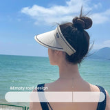 New Sun Hat Women's UV Protection Sun Hat Summer Empty Top Cap Large Brim Outdoor Cycling Face Shade Hat Woman
