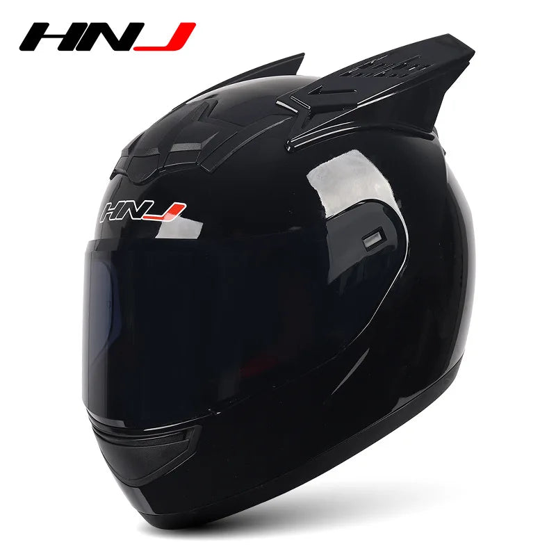 HNJ Men Motorcycle Helmet Women Full Face Helmet Riding Personality Horn Pink Helmet DOT Certification Motorcycle Helmet