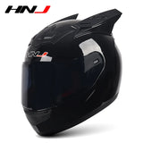 HNJ Men Motorcycle Helmet Women Full Face Helmet Riding Personality Horn Pink Helmet DOT Certification Motorcycle Helmet