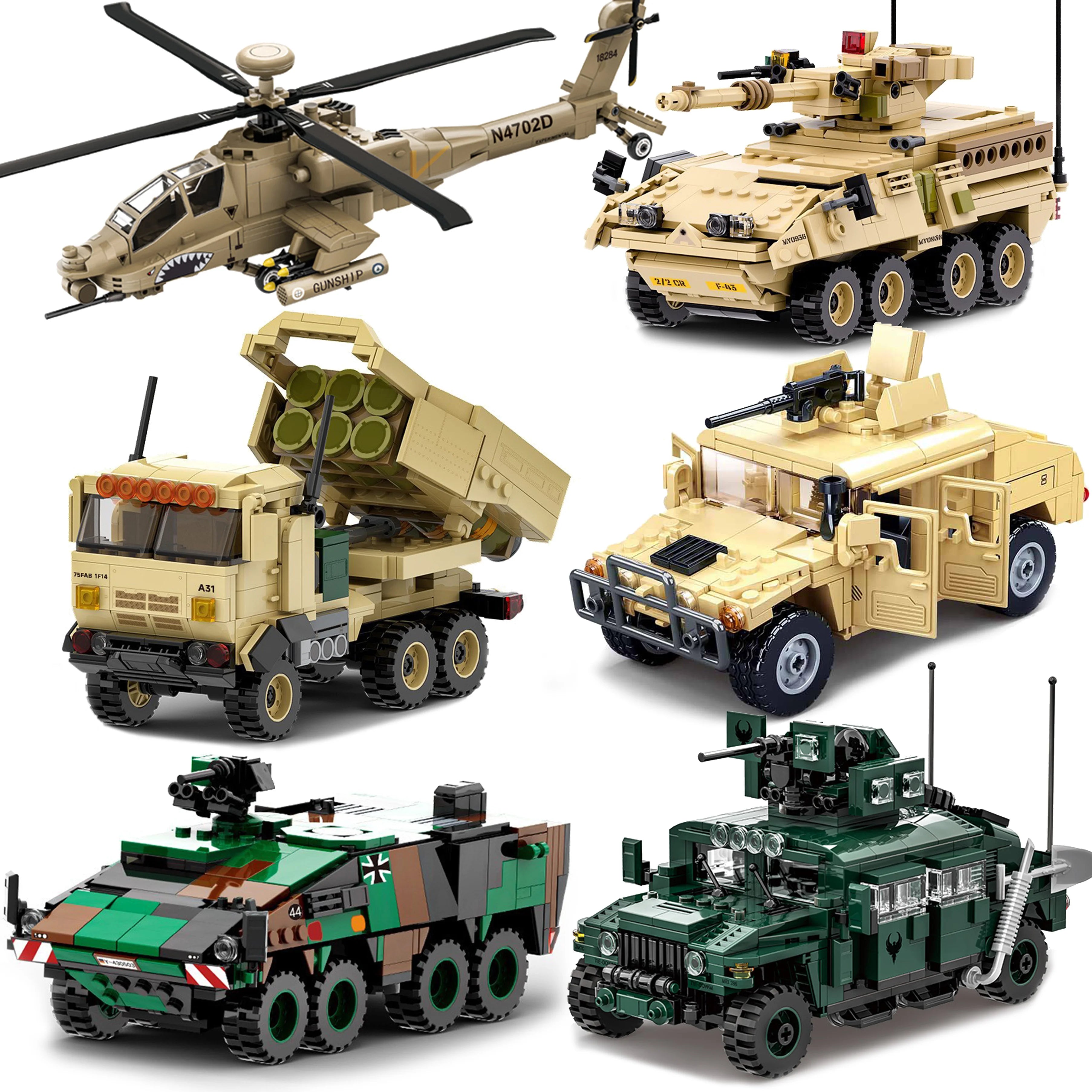 Military WW2 Tanks Tiger Sherman T34 Panzer Vehicle Airplane Army Soldier Weapons Model Building Block Brick Children Kids Toys