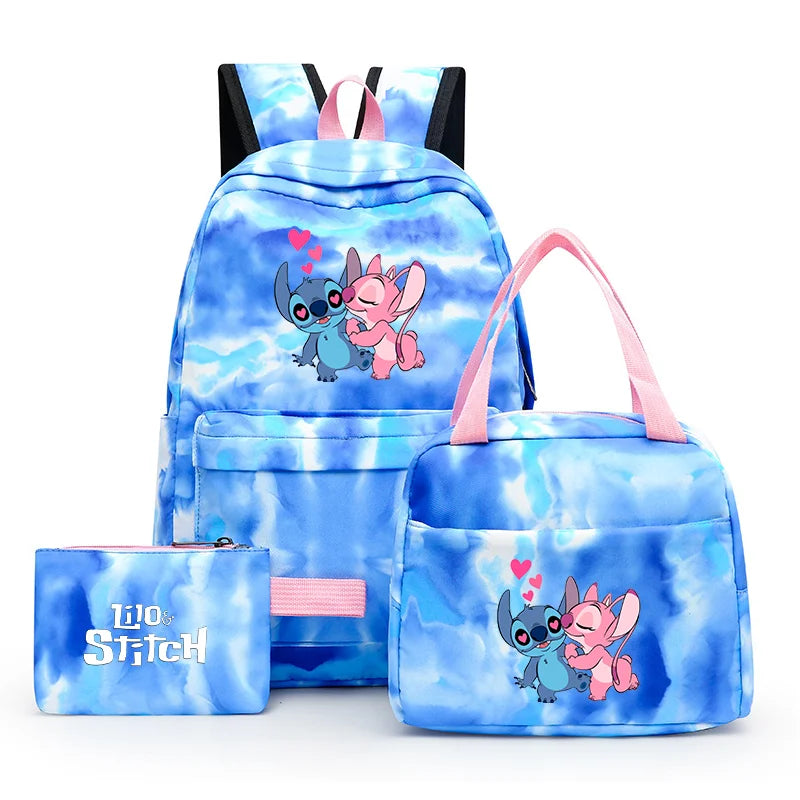 3pcs Disney Lilo Stitch Colorful Backpack with Lunch Bag for Women Student Teenagers Rucksack Casual School Bags Sets