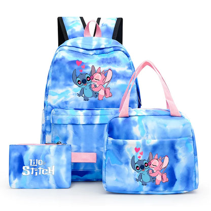 3pcs Disney Lilo Stitch Colorful Backpack with Lunch Bag for Women Student Teenagers Rucksack Casual School Bags Sets