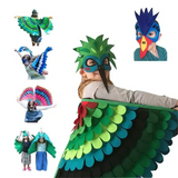 Children Owl Wings Costume Animals Peacock Felt Cloak with Mask for Kids Boys Girls Stage Performance Halloween Party Cape