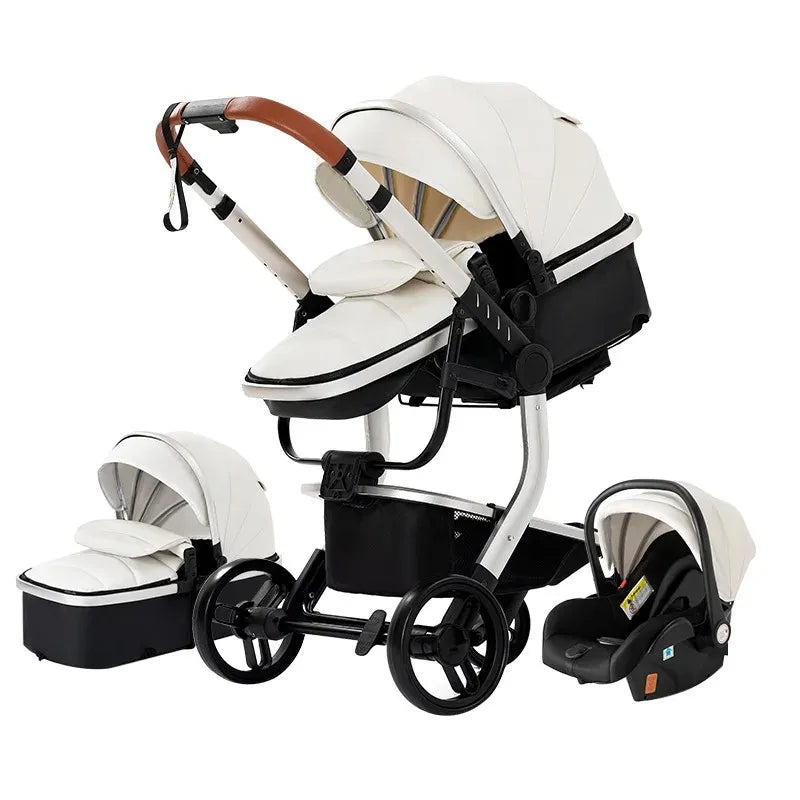 Cochecito de bebé ligero 3 en 1, sistema de viaje de lujo con asiento ajustable, capota y mosquitera para recién nacidos.