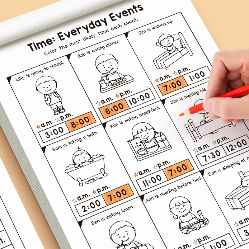 Children's Practice Book for Learning How to Tell Time, Suitable for Home-Based Kindergarten Activities, Includes Reading and Math Exercises, Ideal for Classroom Teaching and Back-To-School Supplies Time Practice Cards/Early