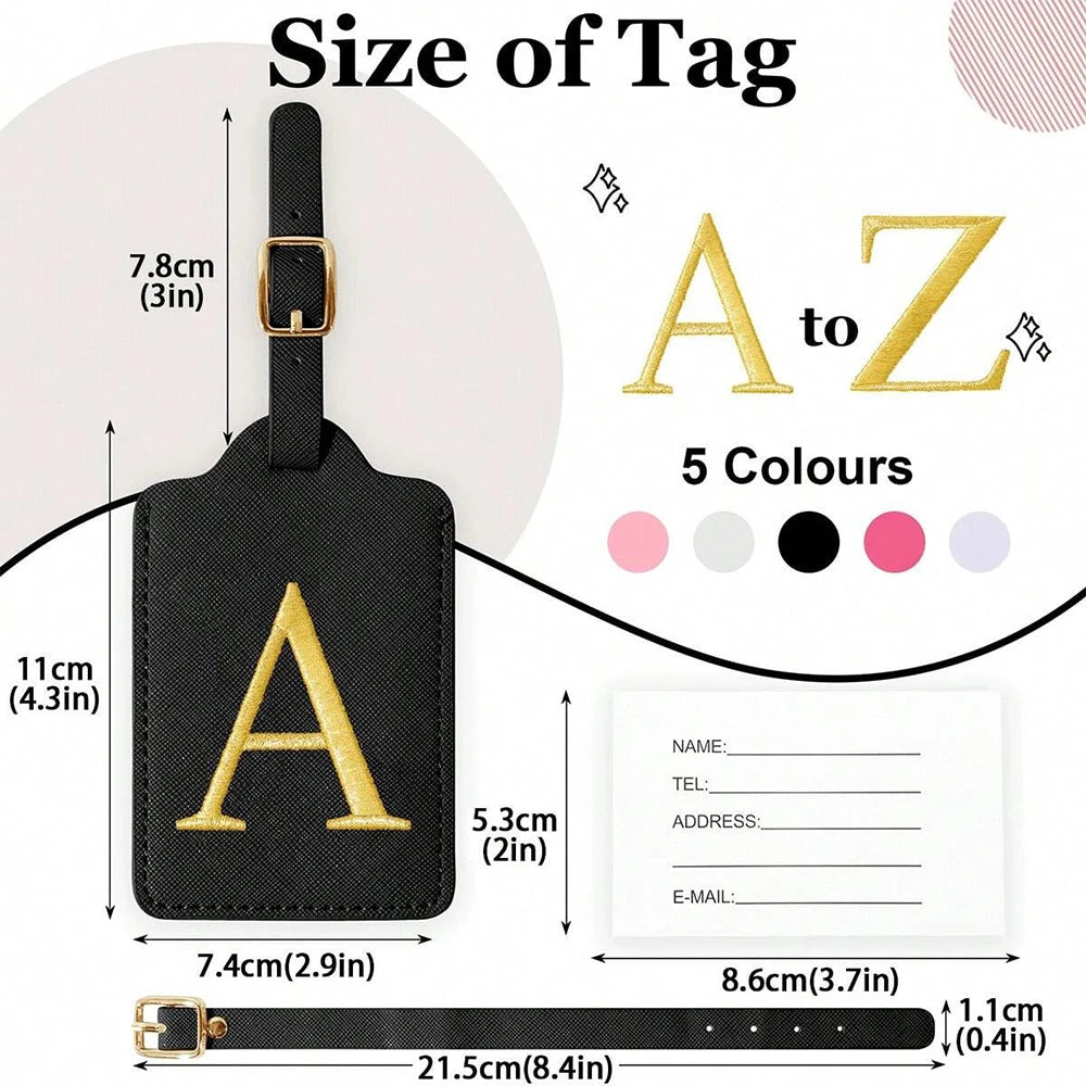 PU Leather Luggage Tag for Travel - Durable Suitcase ID Tag with Privacy Cover & Name Card Slot (A-Z) liu