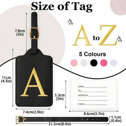 PU Leather Luggage Tag for Travel - Durable Suitcase ID Tag with Privacy Cover & Name Card Slot (A-Z) liu