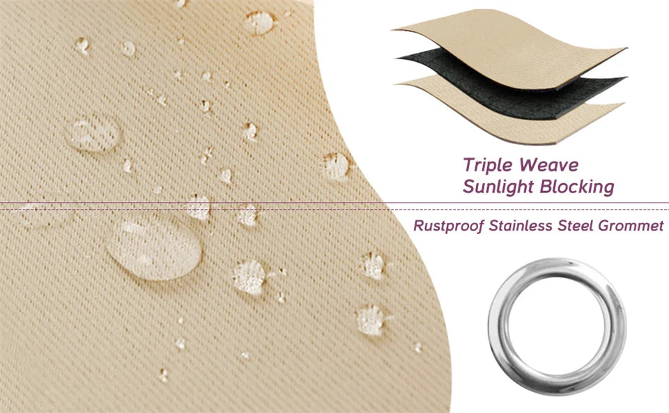 Outdoor Waterproof Blackout Curtains Top and Bottom Grommets Garden Windproof Rainproof Polyester Three Layers of Shading Screen