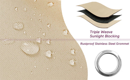 Outdoor Waterproof Blackout Curtains Top and Bottom Grommets Garden Windproof Rainproof Polyester Three Layers of Shading Screen
