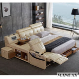 MINGDIBAO Massage Bed with Ultimate Comfort and Genuine Leather Multifunctional Frame - Bluetooth Speaker, Safe Air Cleaner, USB