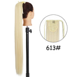 34inches Synthetic Ponytail Hair Extension Clip in Fake Wig Hairpiece Blonde Wrap Around Pigtail Long Smooth Overhead Pony Tail